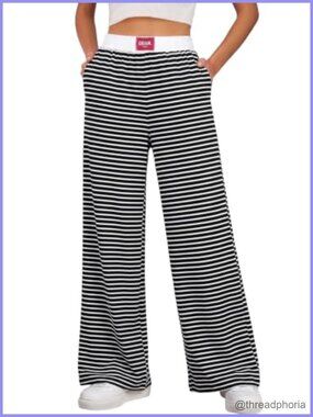Wide Leg Palazzo Pants High Waist Elastic Flowy Lounge with Pockets